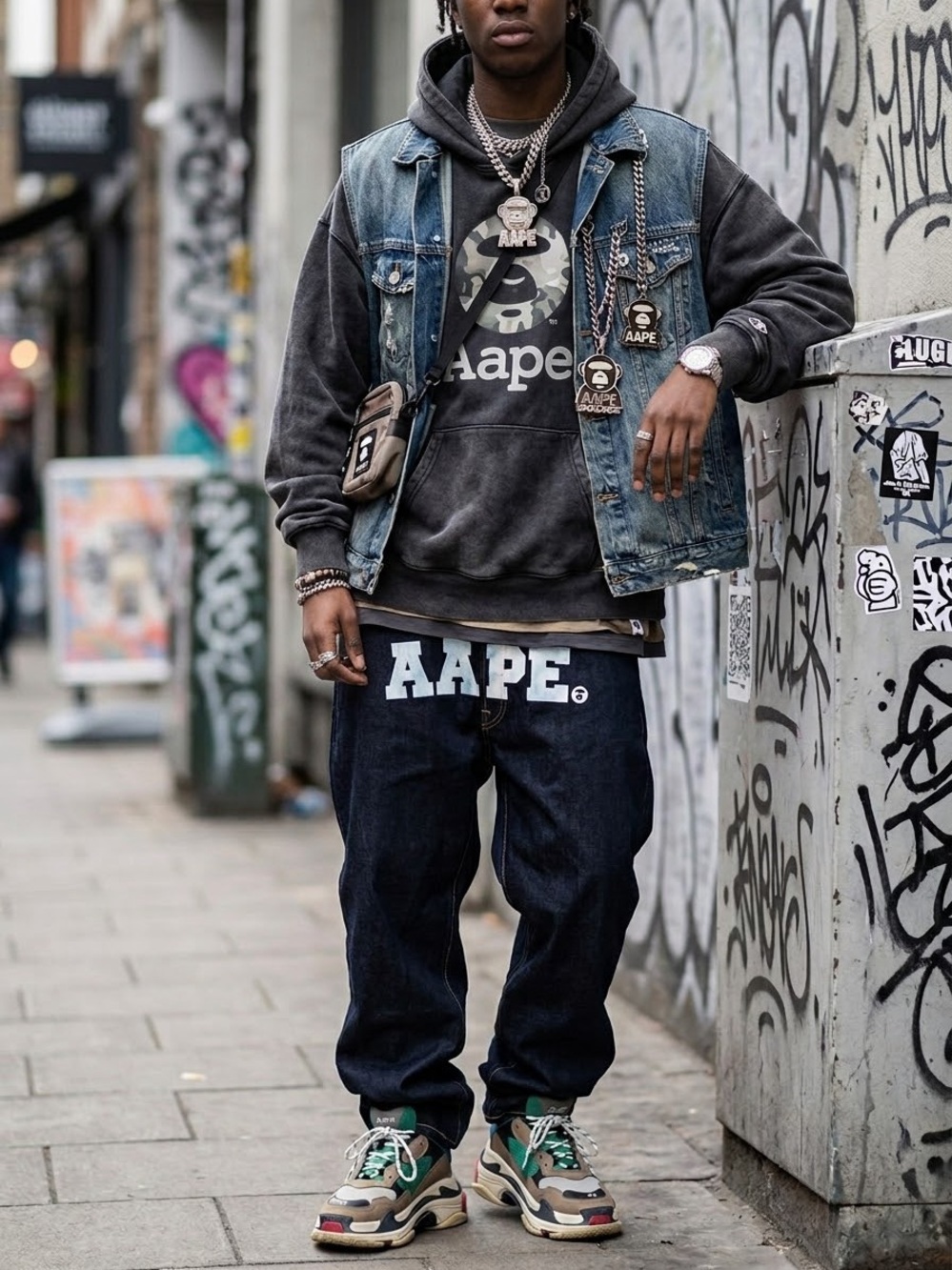 AAPE A Bathing Ape Bape Loose Denim Jeans Mens‎ Sz 34X31